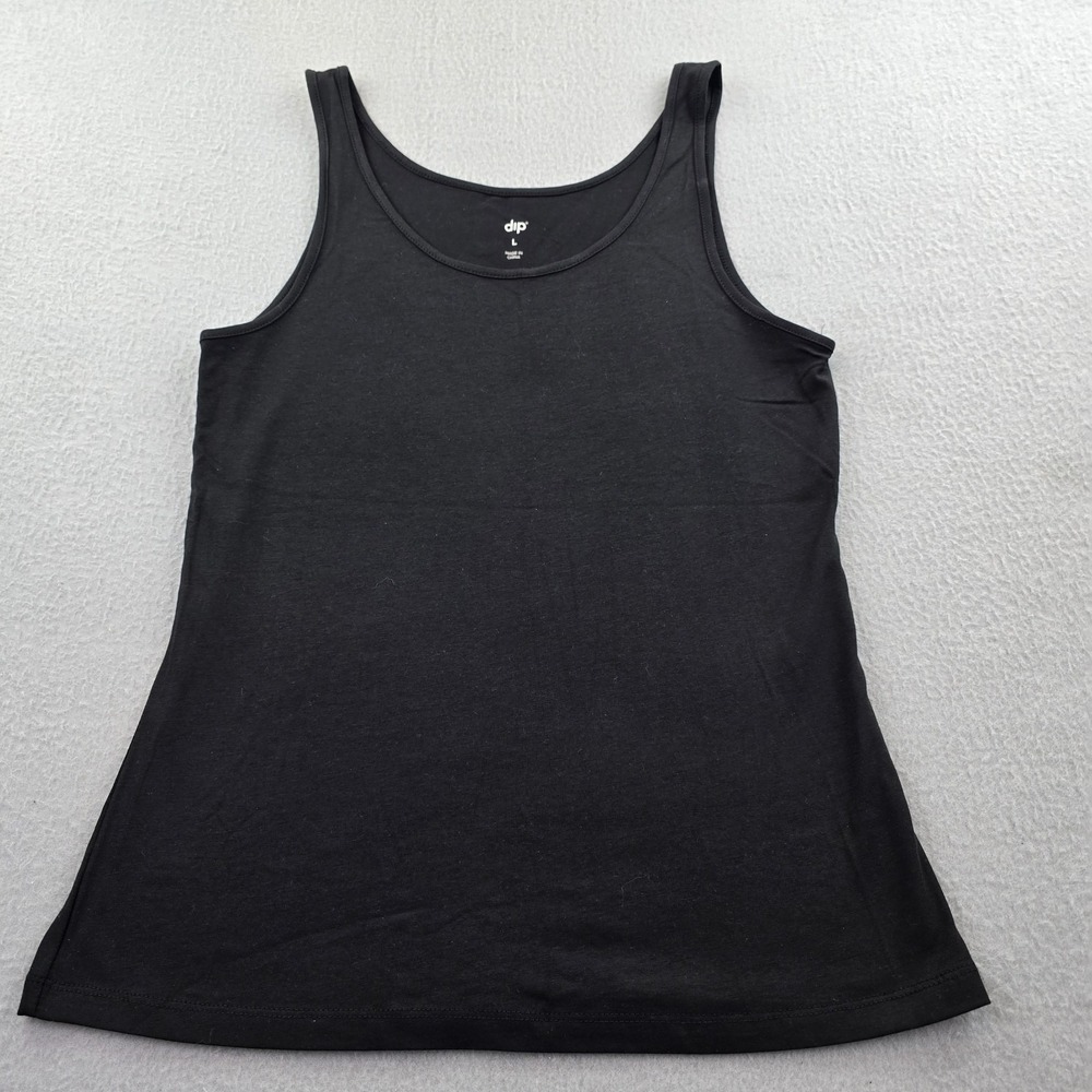 Dip Tank Top Womens Large Black Knit Cotton Casual Strappy Sleeve Scoop Neck